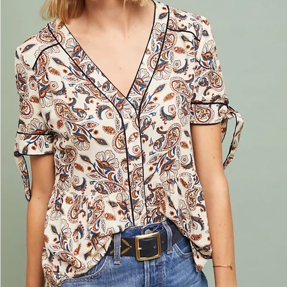 Isla Maude Anthropologie Perla Tied-Sleeve Buttondown - Picture 8 of 14